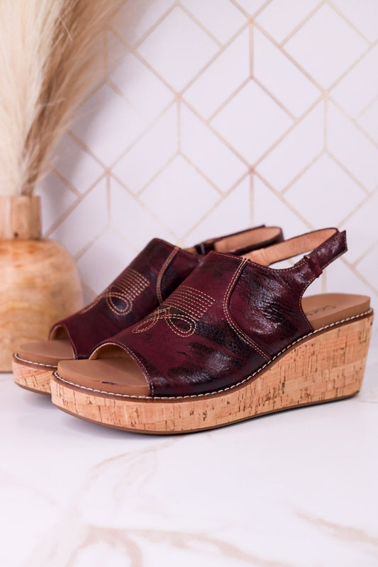 "Most Wanted" Burgundy Crinkle Wedges - Whiskey Skies - CORKYS FOOTWEAR