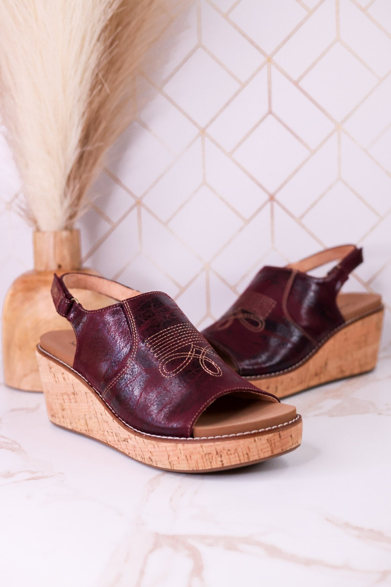 "Most Wanted" Burgundy Crinkle Wedges - Whiskey Skies - CORKYS FOOTWEAR