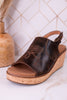 "Most Wanted" Espresso Crinkle Wedges - Whiskey Skies - CORKYS FOOTWEAR