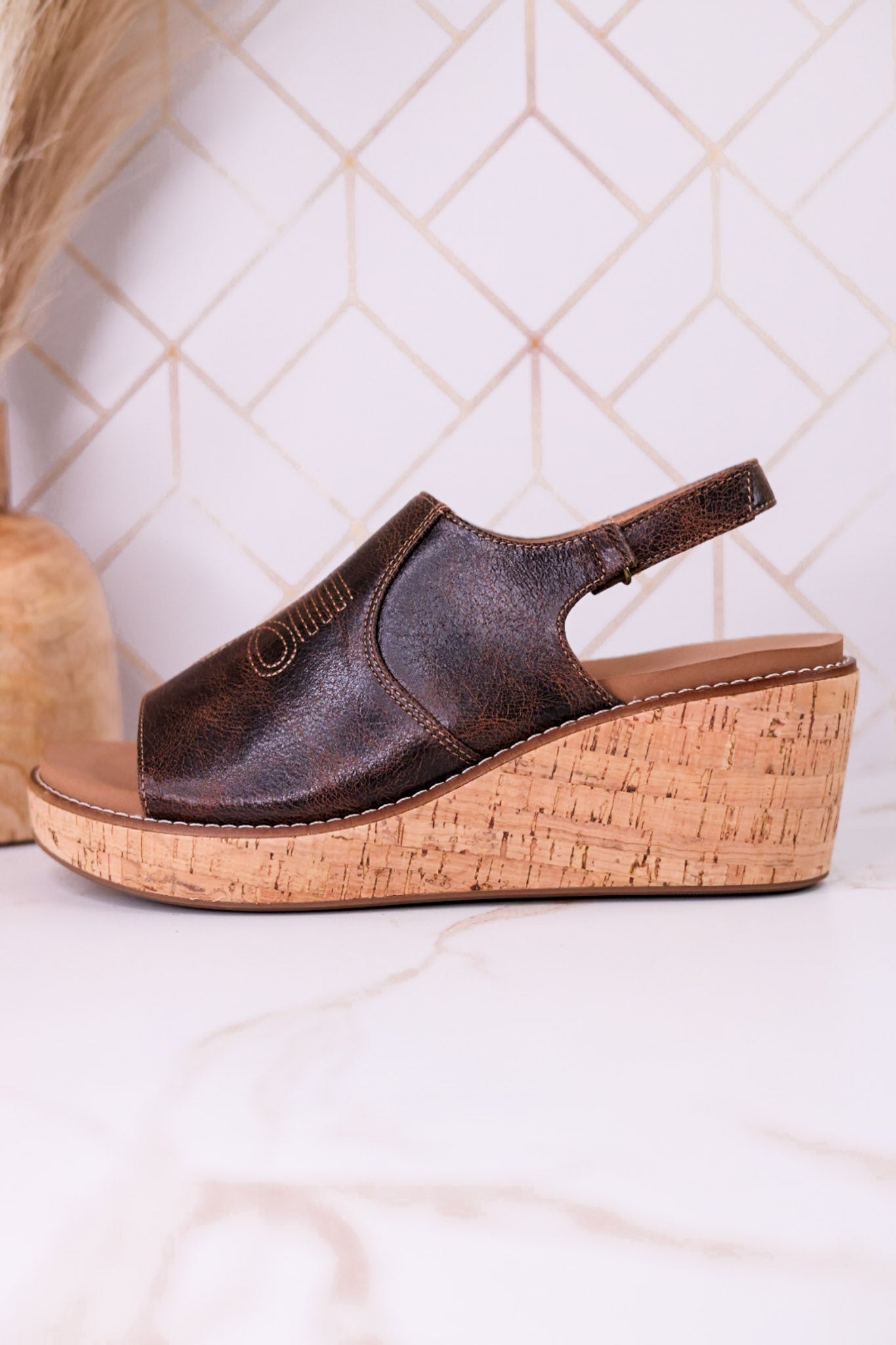 "Most Wanted" Espresso Crinkle Wedges - Whiskey Skies - CORKYS FOOTWEAR