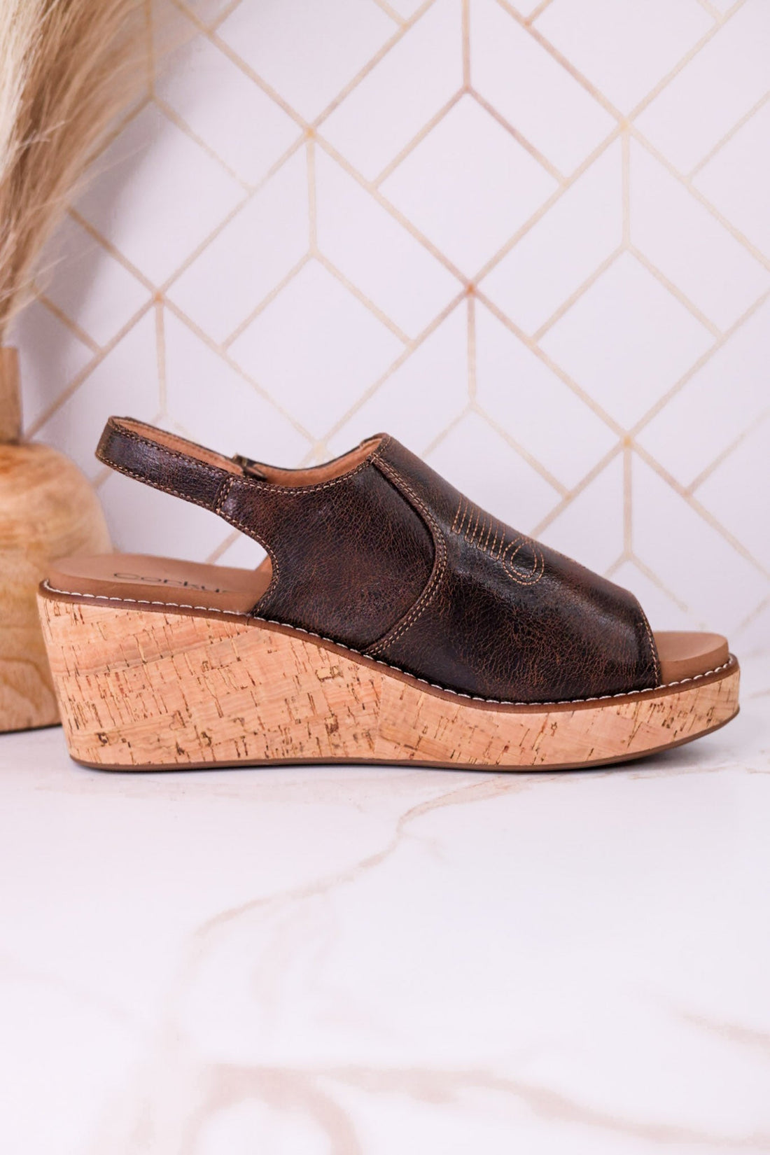 "Most Wanted" Espresso Crinkle Wedges - Whiskey Skies - CORKYS FOOTWEAR