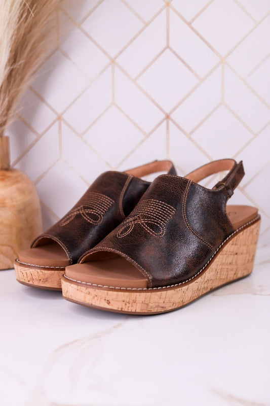 "Most Wanted" Espresso Crinkle Wedges - Whiskey Skies - CORKYS FOOTWEAR