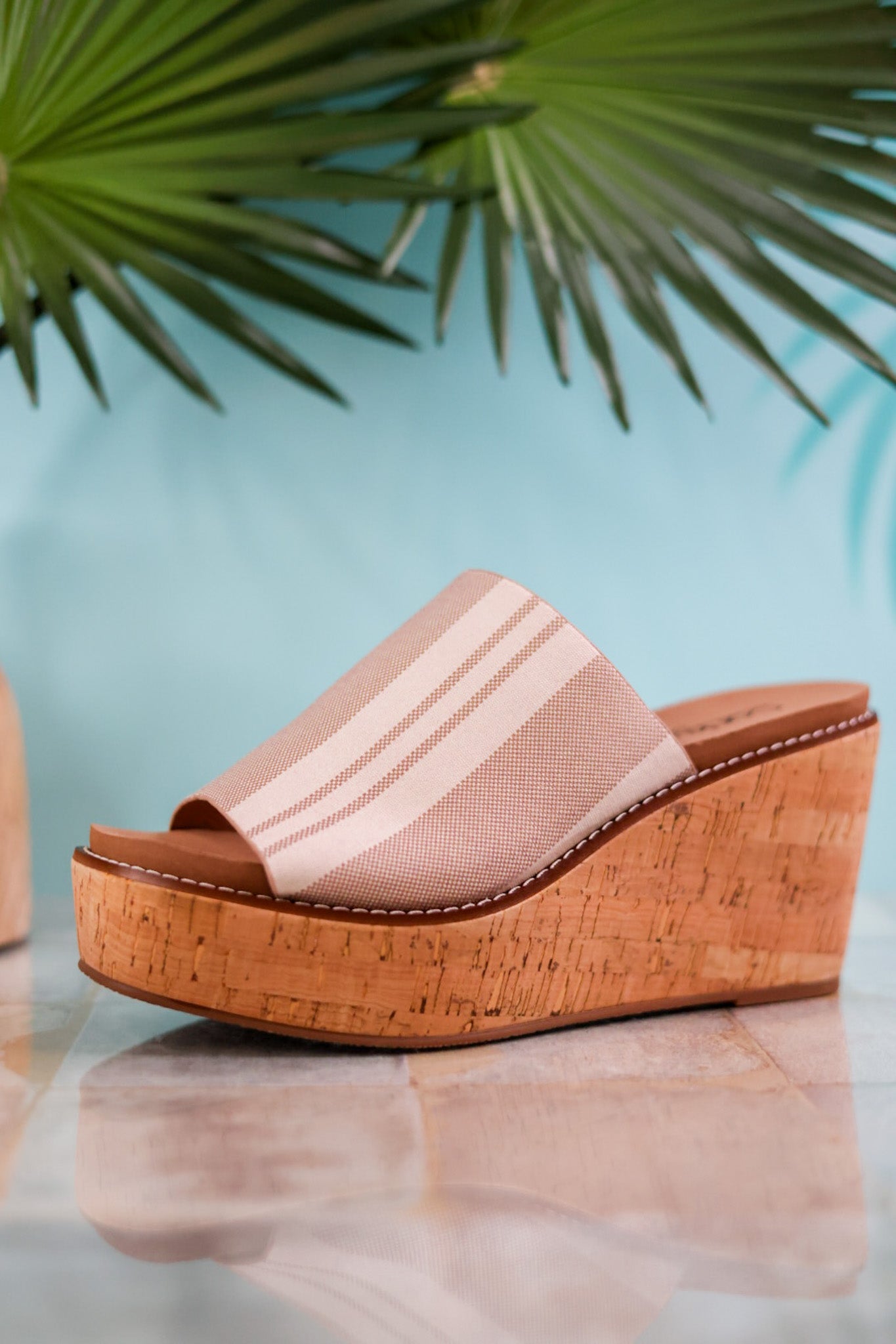 Mugshot Tan and White Striped Wedge Sandals - Whiskey Skies - CORKYS FOOTWEAR