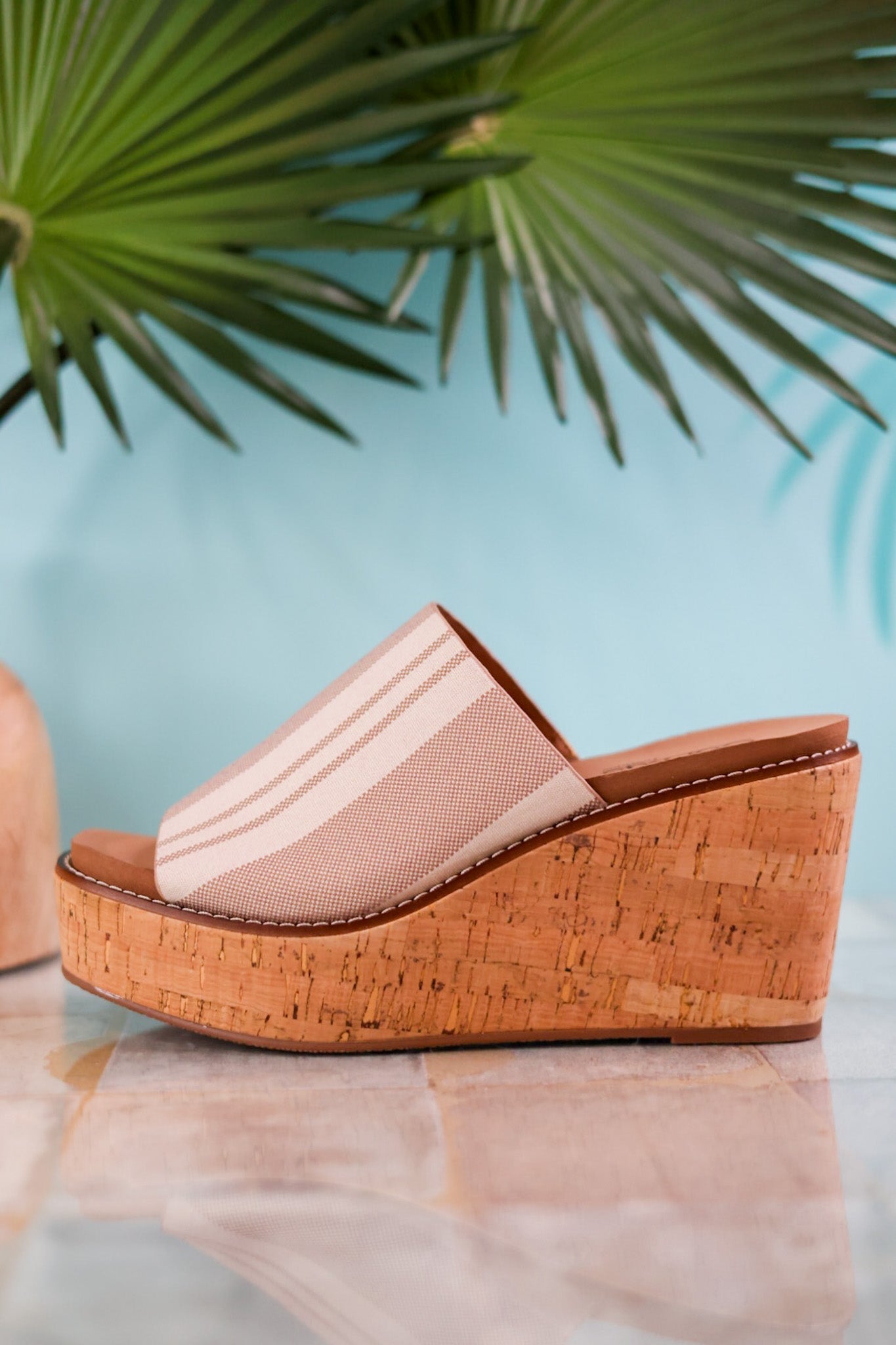 Mugshot Tan and White Striped Wedge Sandals - Whiskey Skies - CORKYS FOOTWEAR