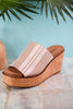 Mugshot Tan and White Striped Wedge Sandals - Whiskey Skies - CORKYS FOOTWEAR