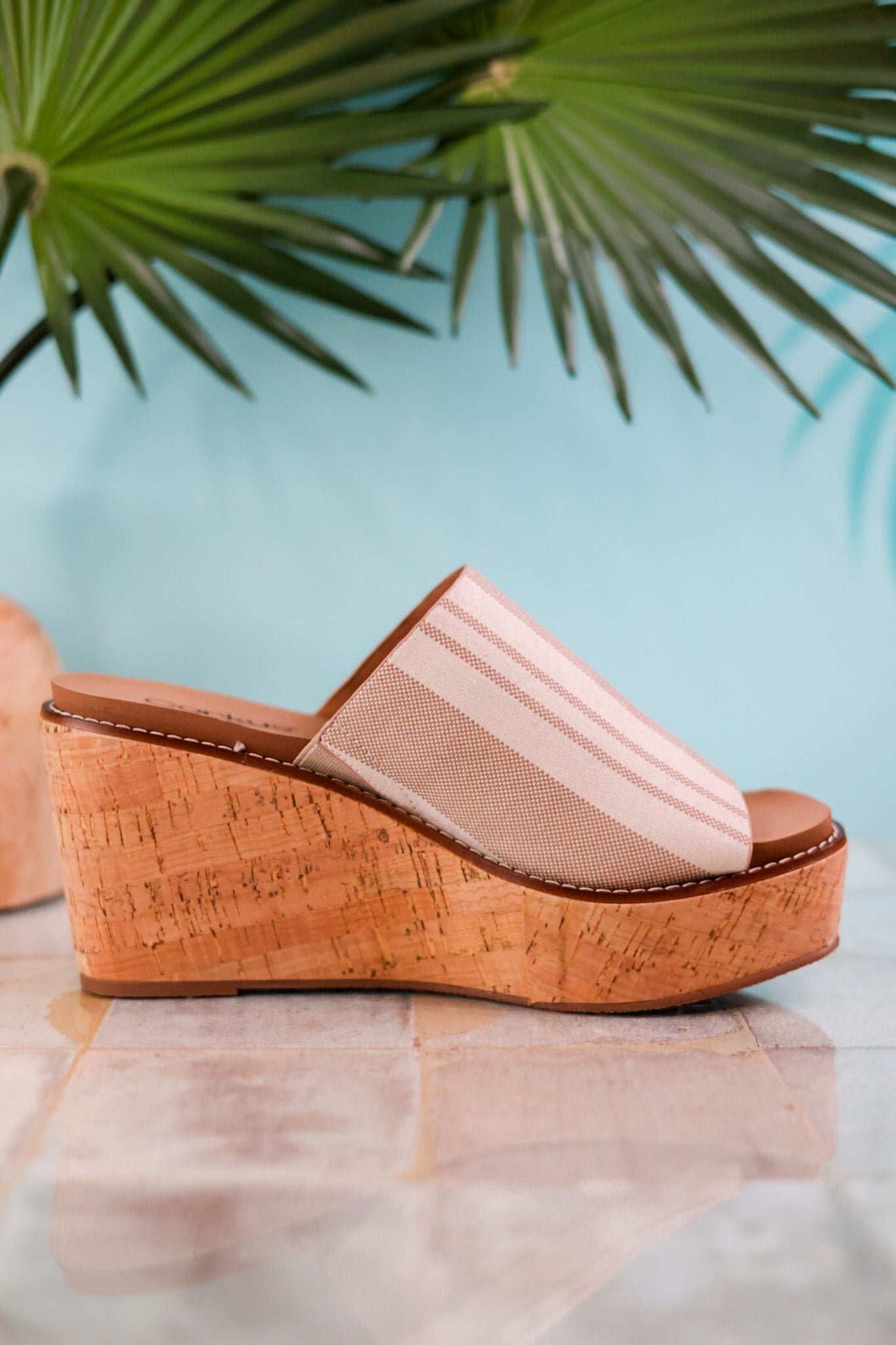 Mugshot Tan and White Striped Wedge Sandals - Whiskey Skies - CORKYS FOOTWEAR