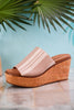 Mugshot Tan and White Striped Wedge Sandals - Whiskey Skies - CORKYS FOOTWEAR