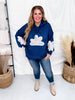 Multi Color Floral Patch Teal Sweater Hoodie - Whiskey Skies - DAVI & DANI