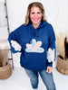 Multi Color Floral Patch Teal Sweater Hoodie - Whiskey Skies - DAVI & DANI
