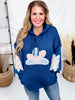 Multi Color Floral Patch Teal Sweater Hoodie - Whiskey Skies - DAVI & DANI