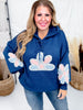 Multi Color Floral Patch Teal Sweater Hoodie - Whiskey Skies - DAVI & DANI