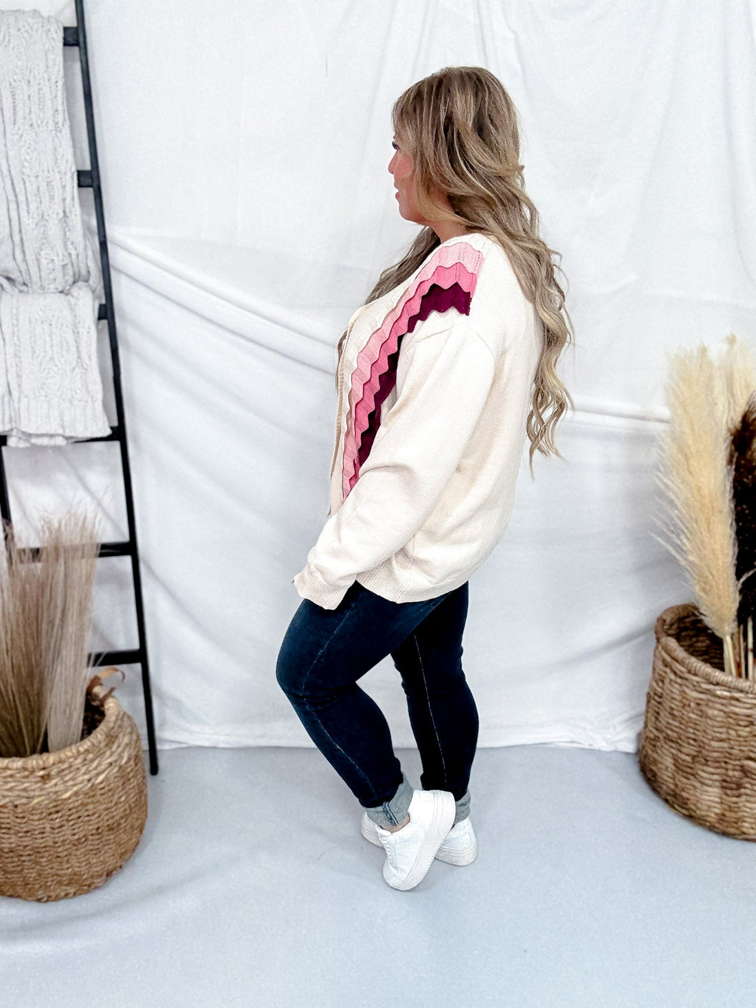 Multi Color Ruffle Button Down Sweater Cardigan - Whiskey Skies - J.NNA