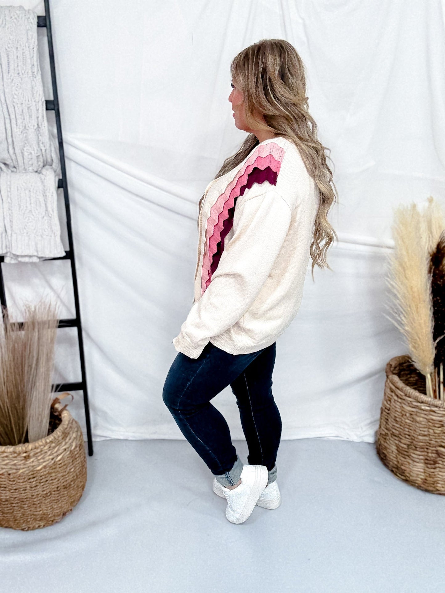 Multi Color Ruffle Button Down Sweater Cardigan - Whiskey Skies - J.NNA