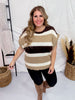 Multi Colored Brown Striped Pattern Knit Short Sleeve Sweater - Whiskey Skies - GEEGEE