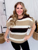 Multi Colored Brown Striped Pattern Knit Short Sleeve Sweater - Whiskey Skies - GEEGEE