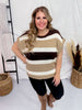 Multi Colored Brown Striped Pattern Knit Short Sleeve Sweater - Whiskey Skies - GEEGEE