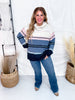 Multi Colored Cowl Neck Sweater With Stripes - Whiskey Skies - ANDREE BY UNIT