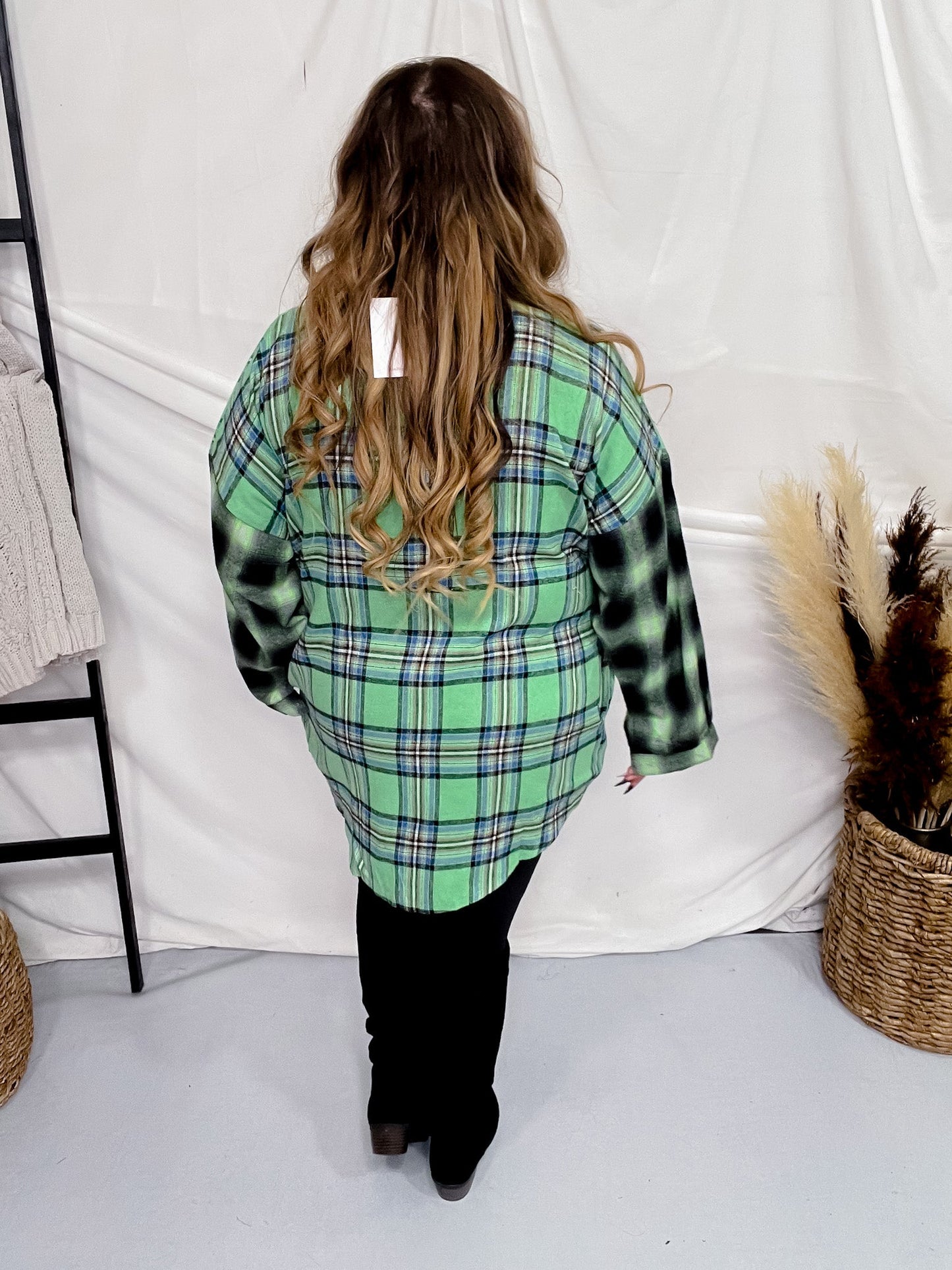 Multi Colored Green Plaid Flannel Top - Whiskey Skies - JNNA