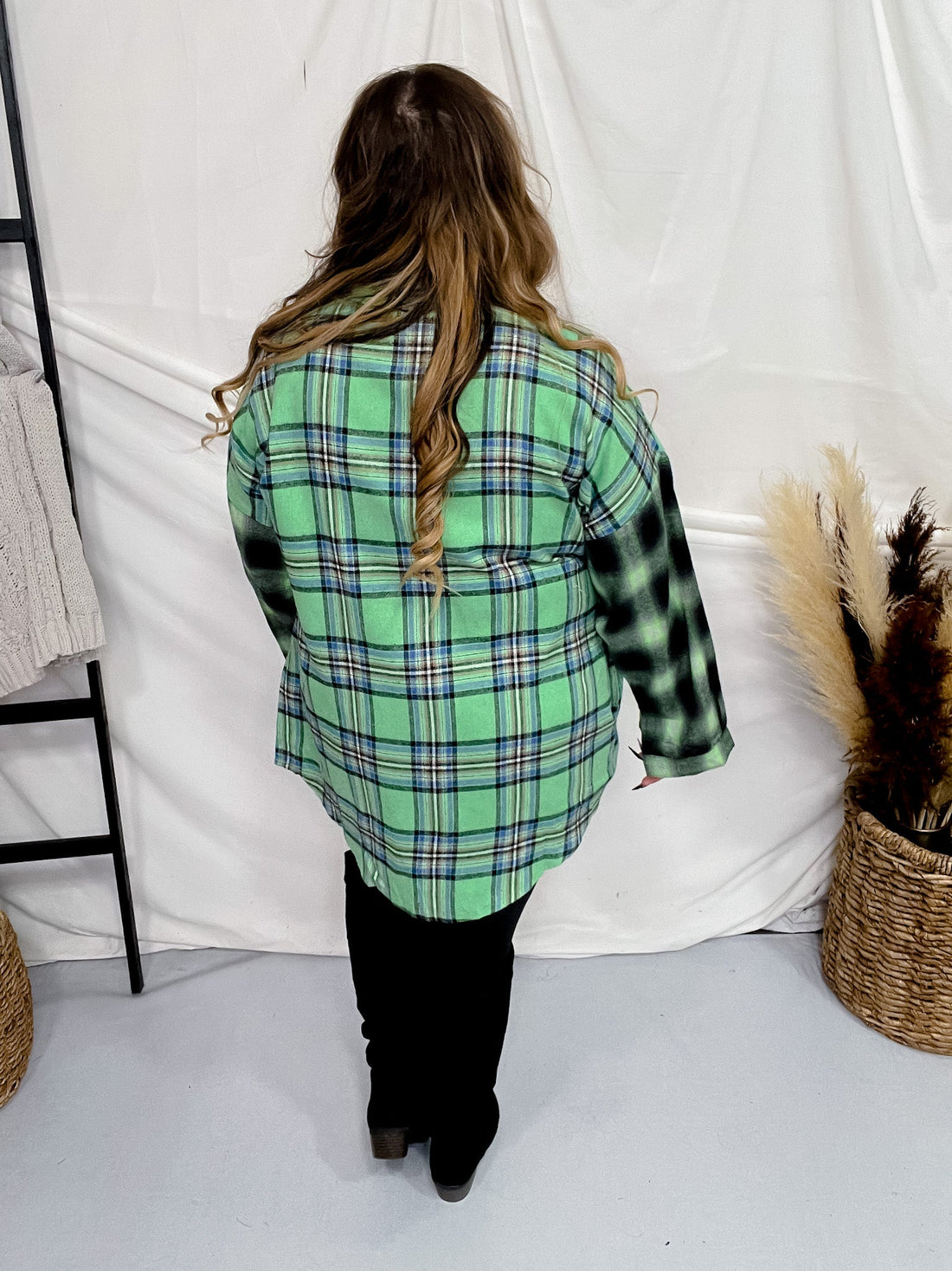 Multi Colored Green Plaid Flannel Top - Whiskey Skies - JNNA