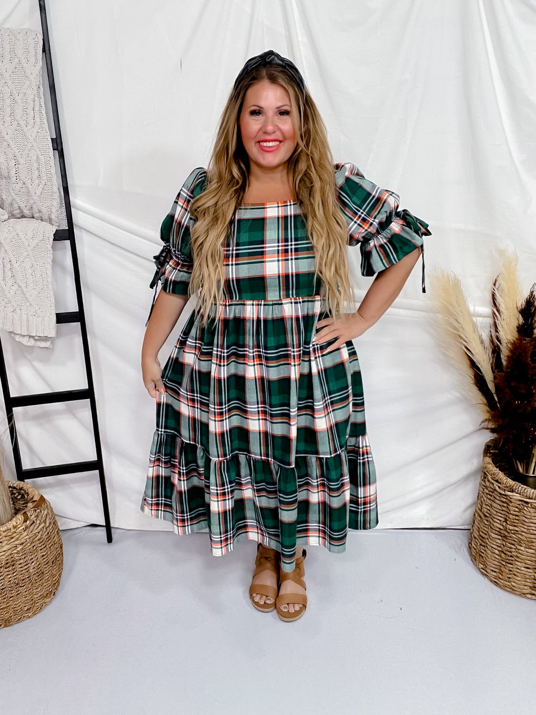 Multi Colored Plaid Tiered Midi Dress - Whiskey Skies - ODDI