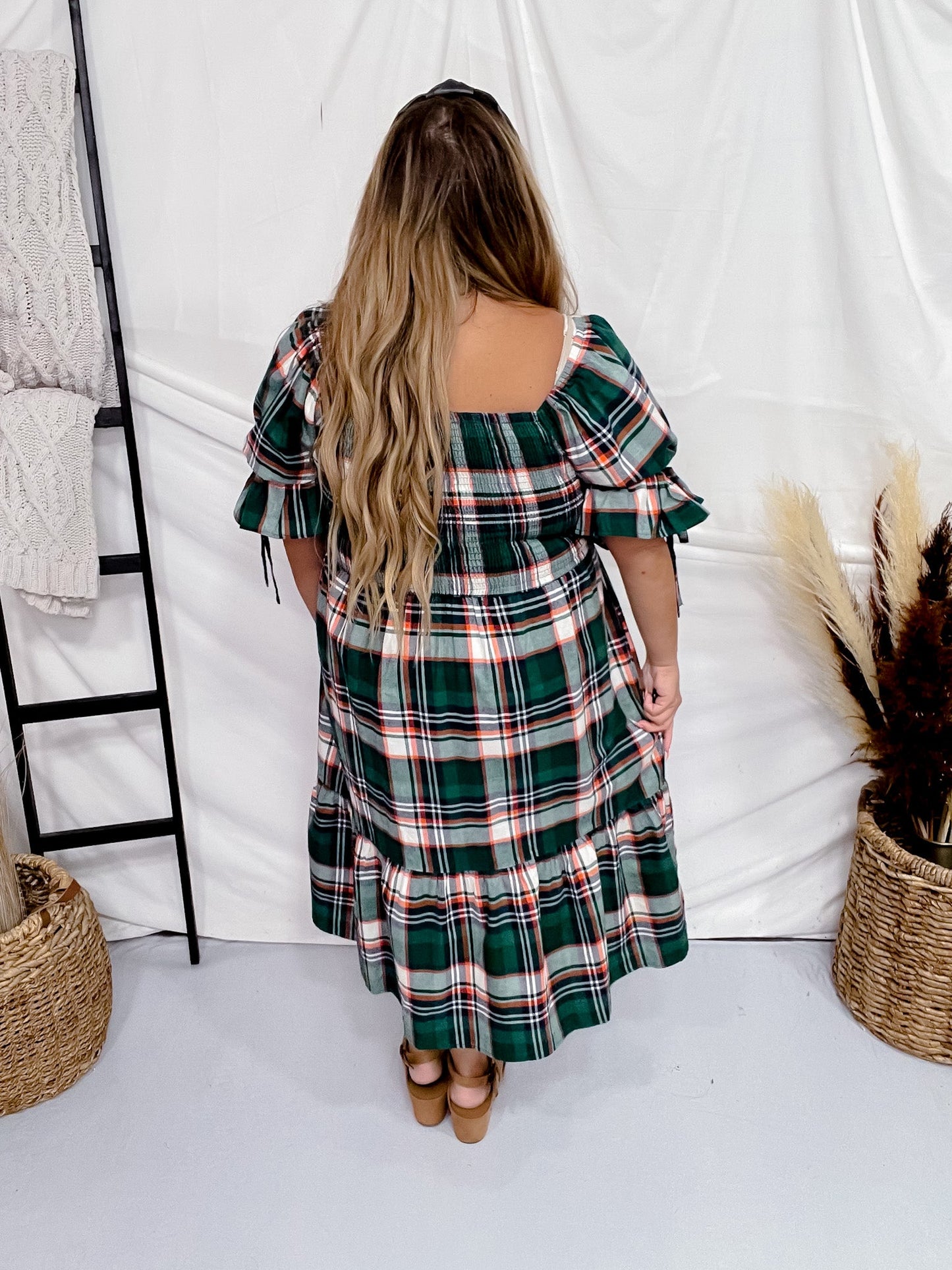 Multi Colored Plaid Tiered Midi Dress - Whiskey Skies - ODDI