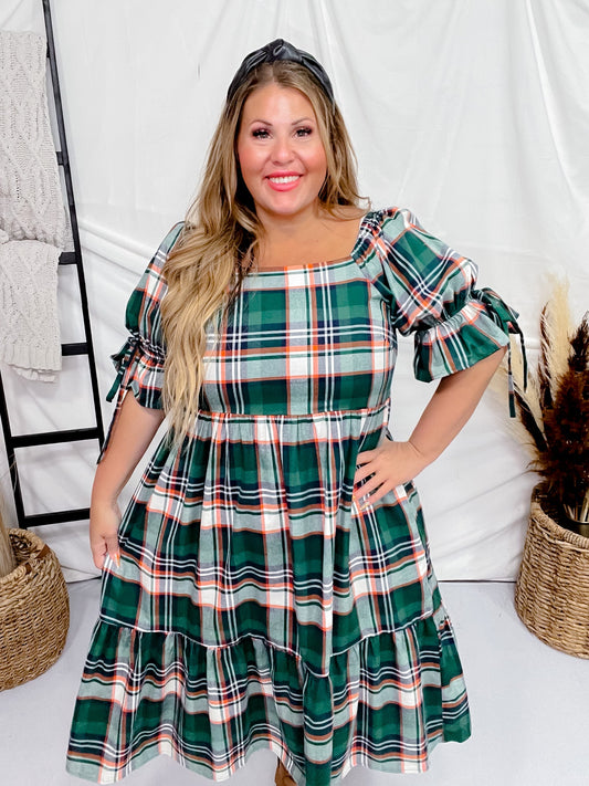 Multi Colored Plaid Tiered Midi Dress - Whiskey Skies - ODDI