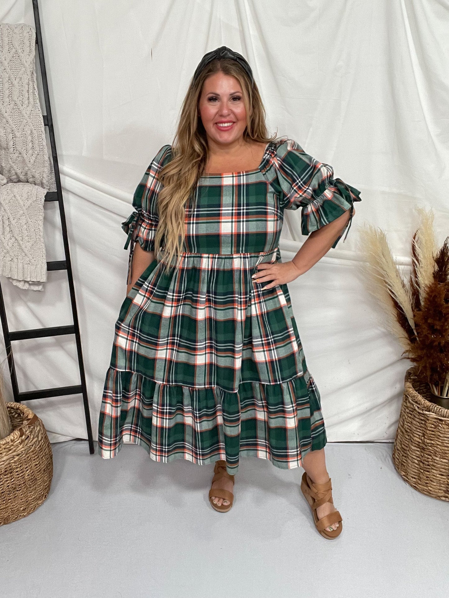 Multi Colored Plaid Tiered Midi Dress - Whiskey Skies - ODDI