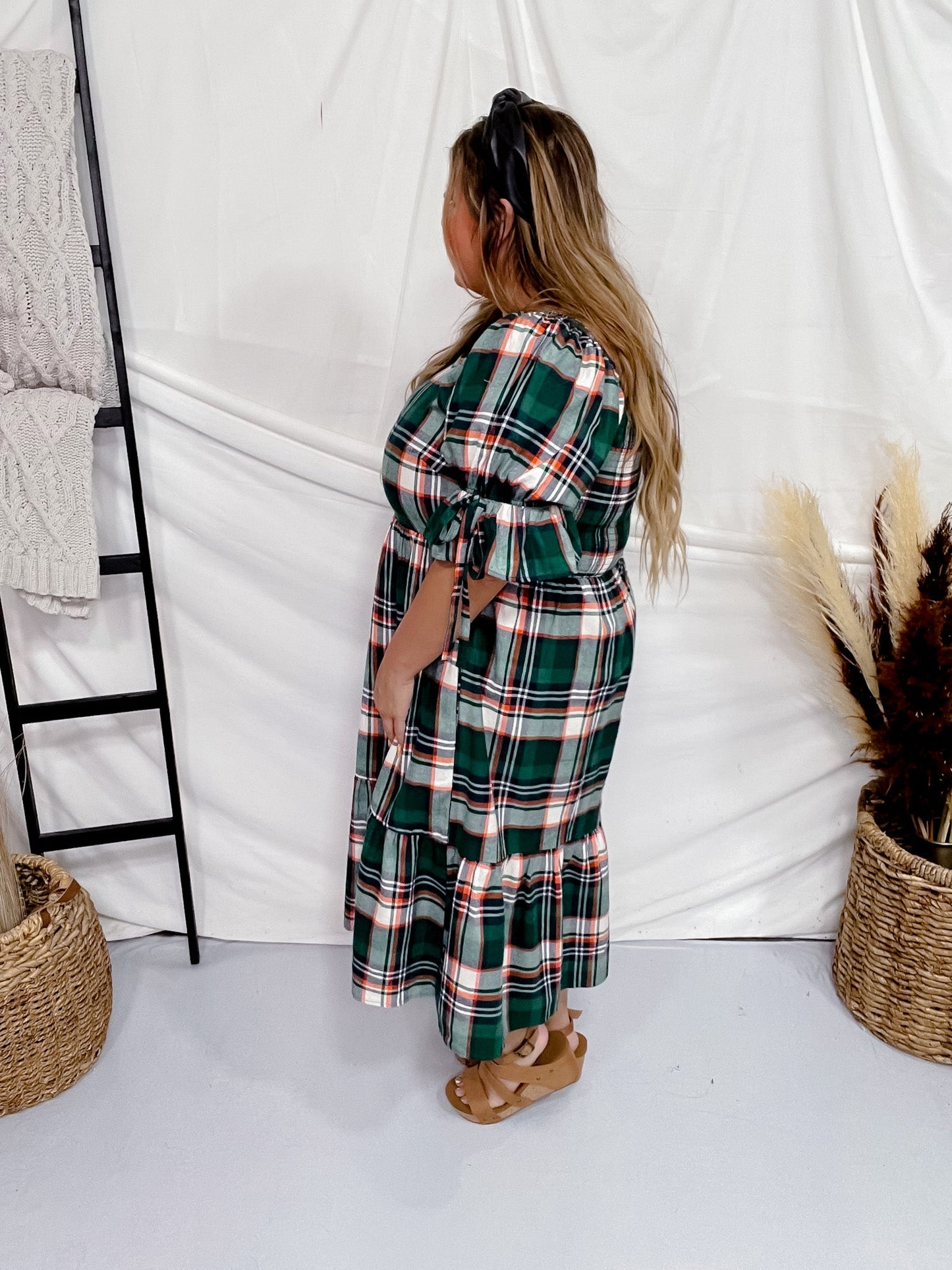 Multi Colored Plaid Tiered Midi Dress - Whiskey Skies - ODDI