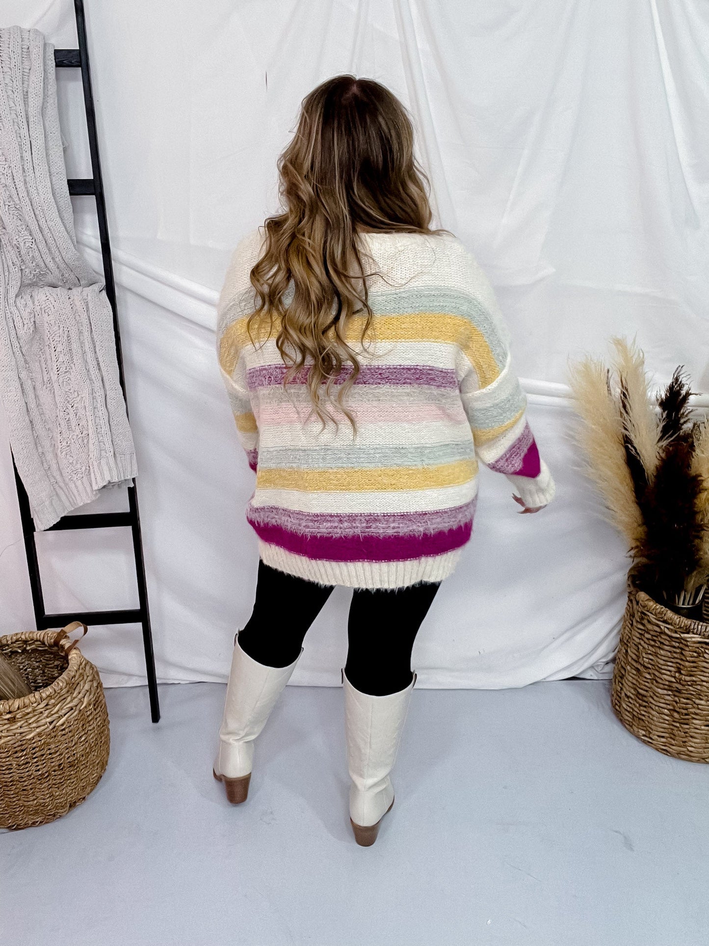 Multi Colored Striped Fuzzy Sweater - Whiskey Skies - GILLI