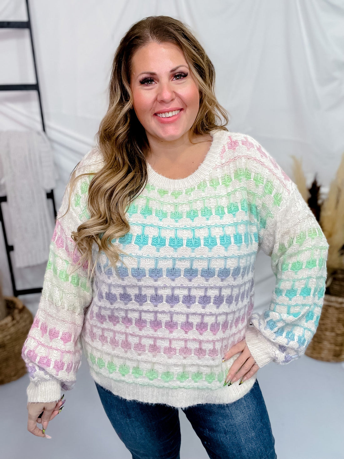 Multi Colored Striped Long Sleeve Sweater - Whiskey Skies - ADORA