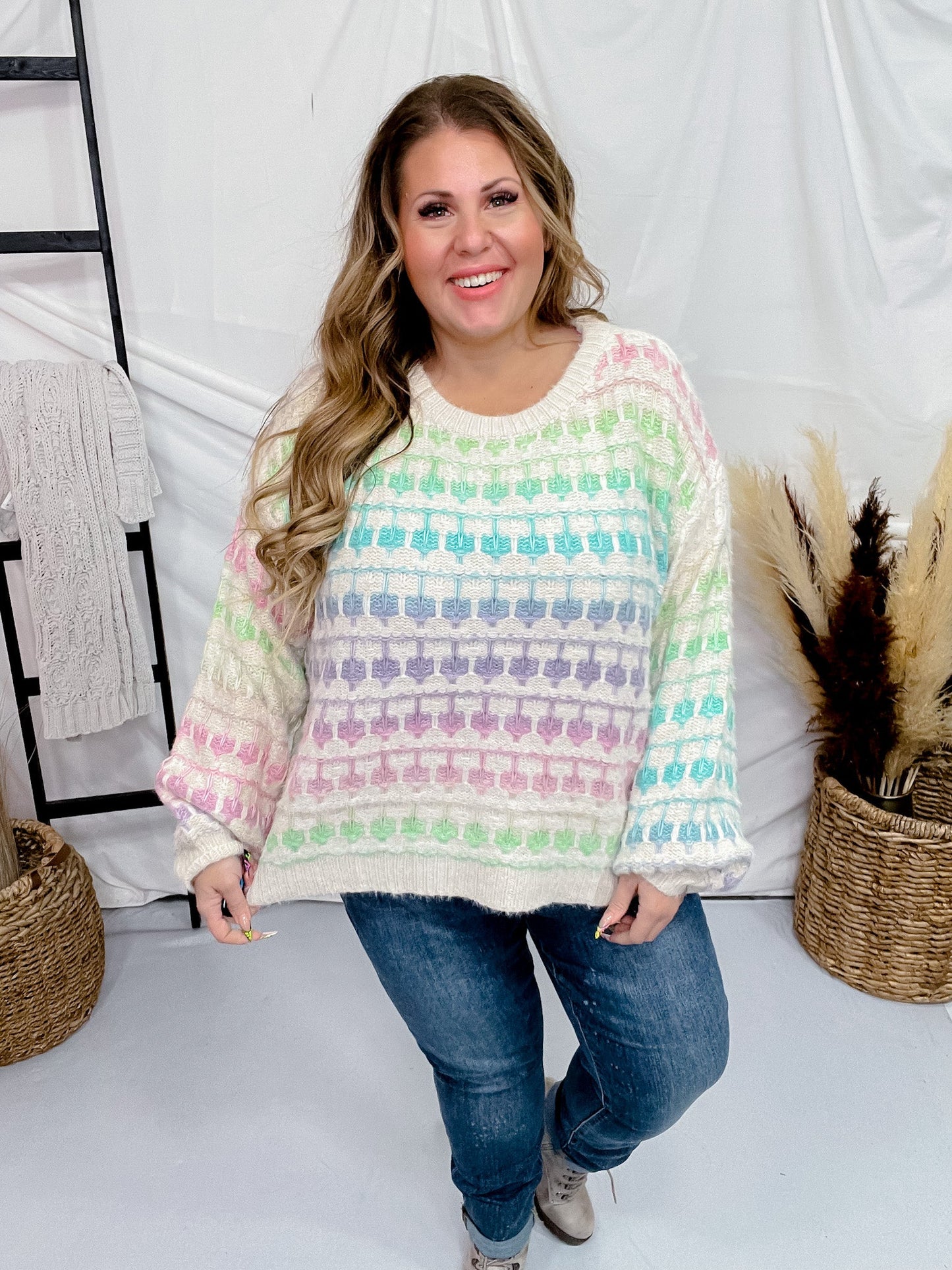 Multi Colored Striped Long Sleeve Sweater - Whiskey Skies - ADORA