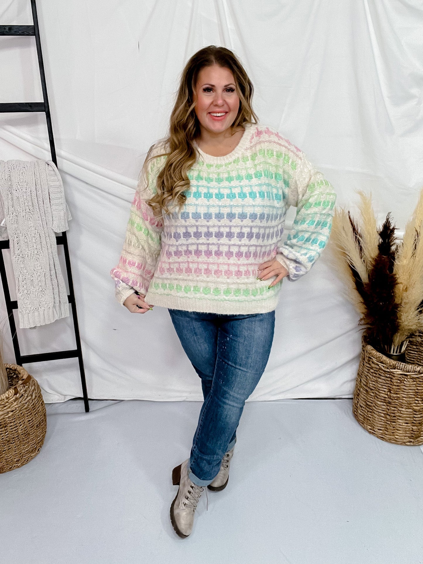 Multi Colored Striped Long Sleeve Sweater - Whiskey Skies - ADORA