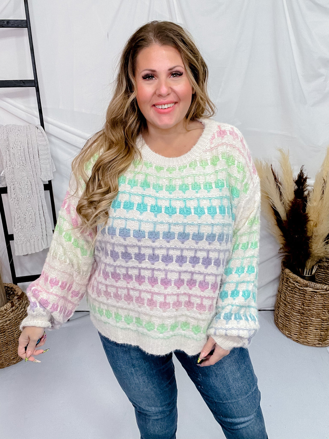 Multi Colored Striped Long Sleeve Sweater - Whiskey Skies - ADORA