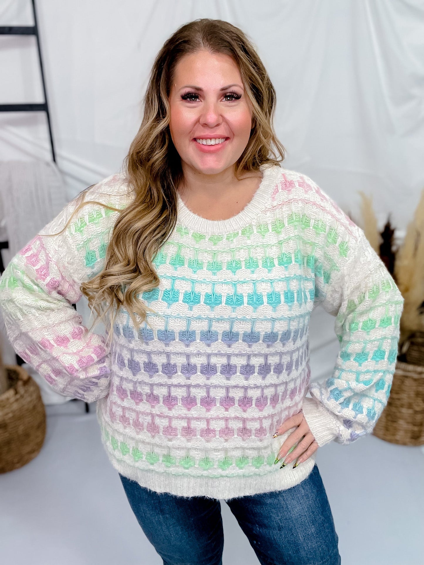 Multi Colored Striped Long Sleeve Sweater - Whiskey Skies - ADORA