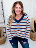 Multi Colored Striped V - Neck Sweater Top - Whiskey Skies - J.NNA