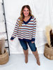 Multi Colored Striped V - Neck Sweater Top - Whiskey Skies - J.NNA