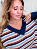 Multi Colored Striped V - Neck Sweater Top - Whiskey Skies - J.NNA