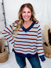 Multi Colored Striped V - Neck Sweater Top - Whiskey Skies - J.NNA