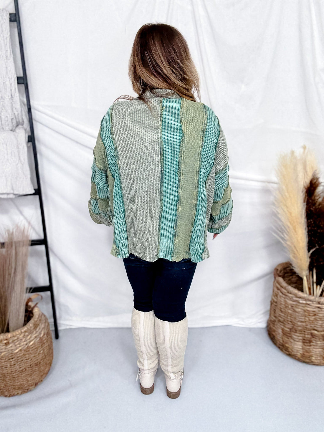 Multi Green Washed Color Block & Patchwork Cardigan - Whiskey Skies - OLI & HALI