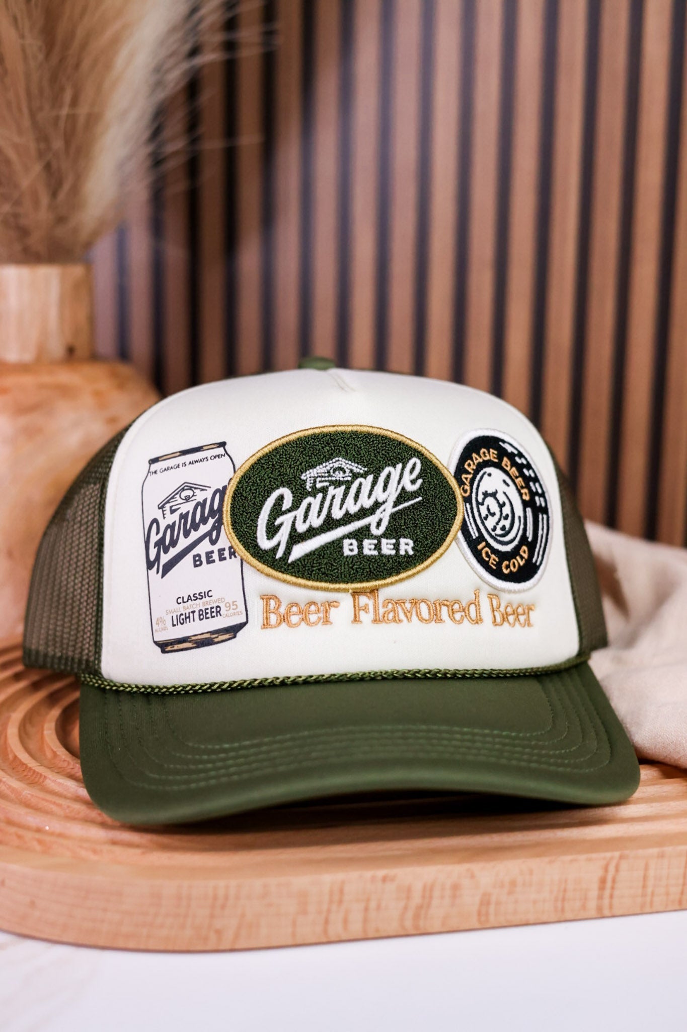 Multi Patch Garage Beer Iconic Roscoe Trucker Hat - Whiskey Skies - AMERICAN NEEDLE