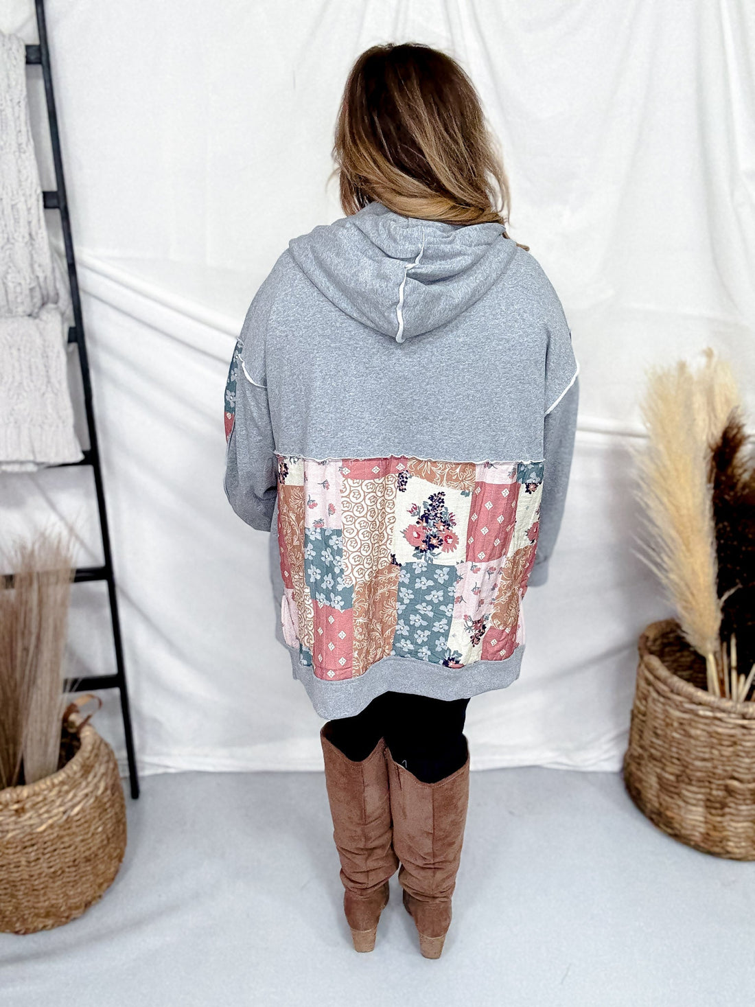 Multi Pattern & Color Fabric Patched Hoodie Jacket - Whiskey Skies - J.NNA