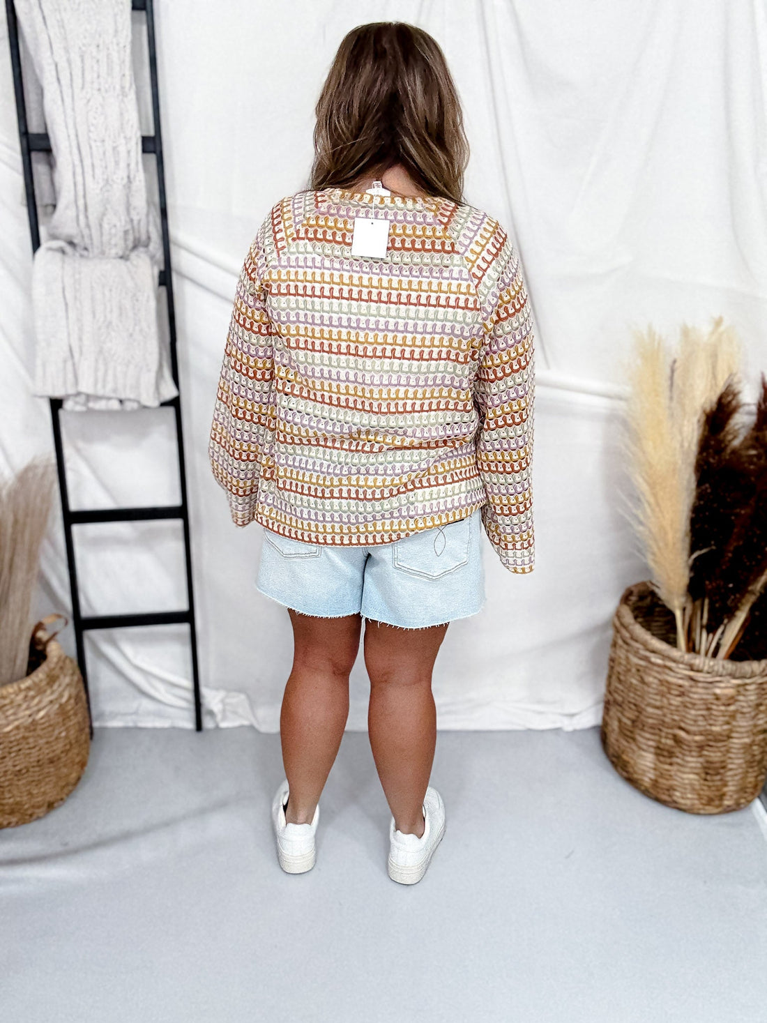 Multicolor Crochet Top with Wide Sleeves - Whiskey Skies - HAYDEN