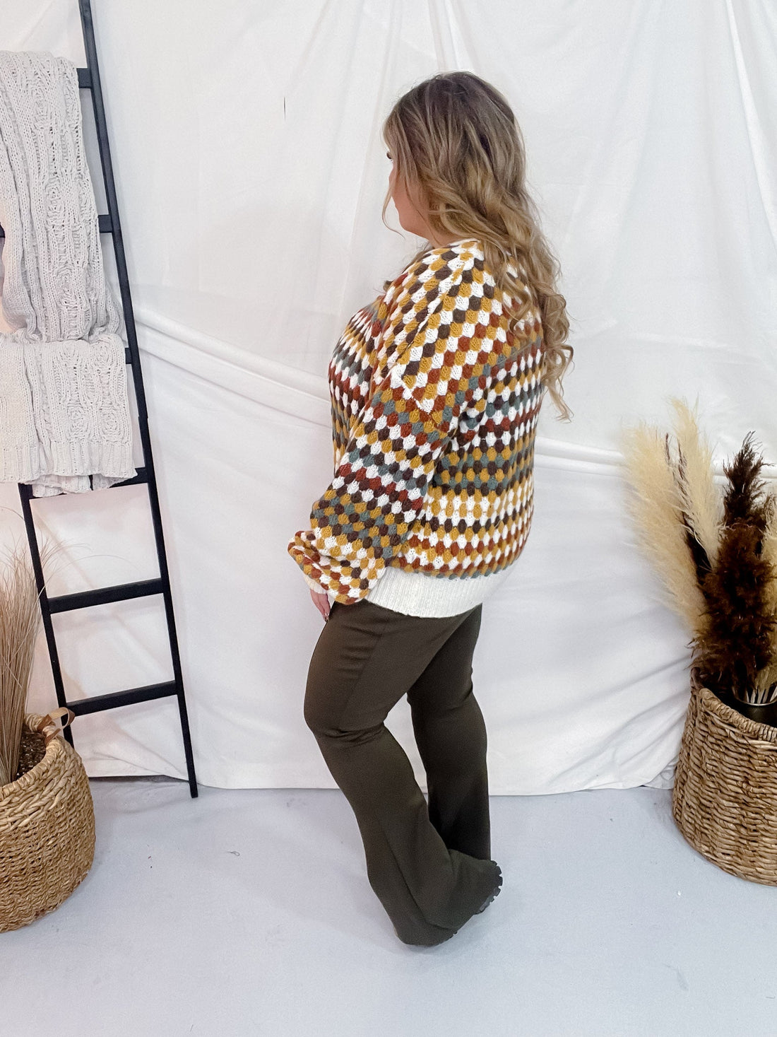 Multicolor Hexagon Knit Sweater - Whiskey Skies - GEEGEE