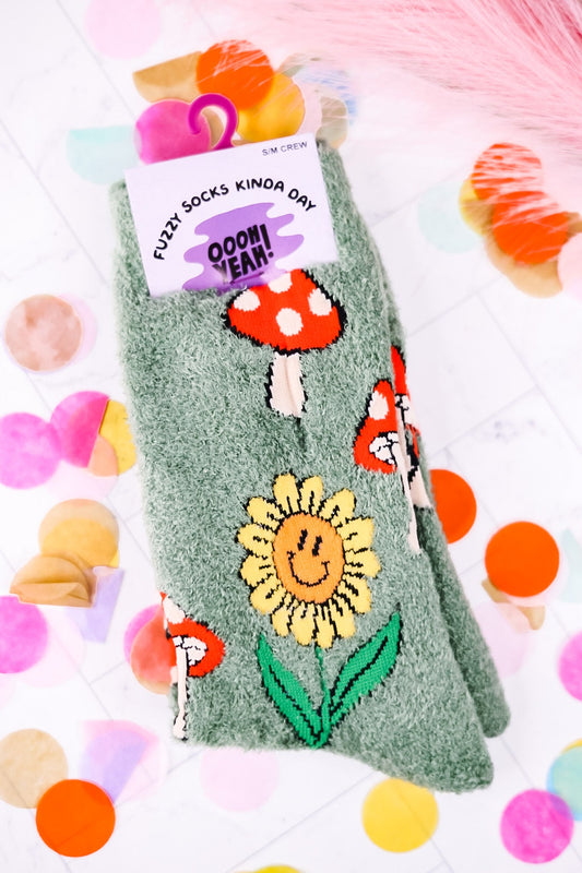 Mushroom Fields Fuzzy Socks - Whiskey Skies - JY DESIGNS