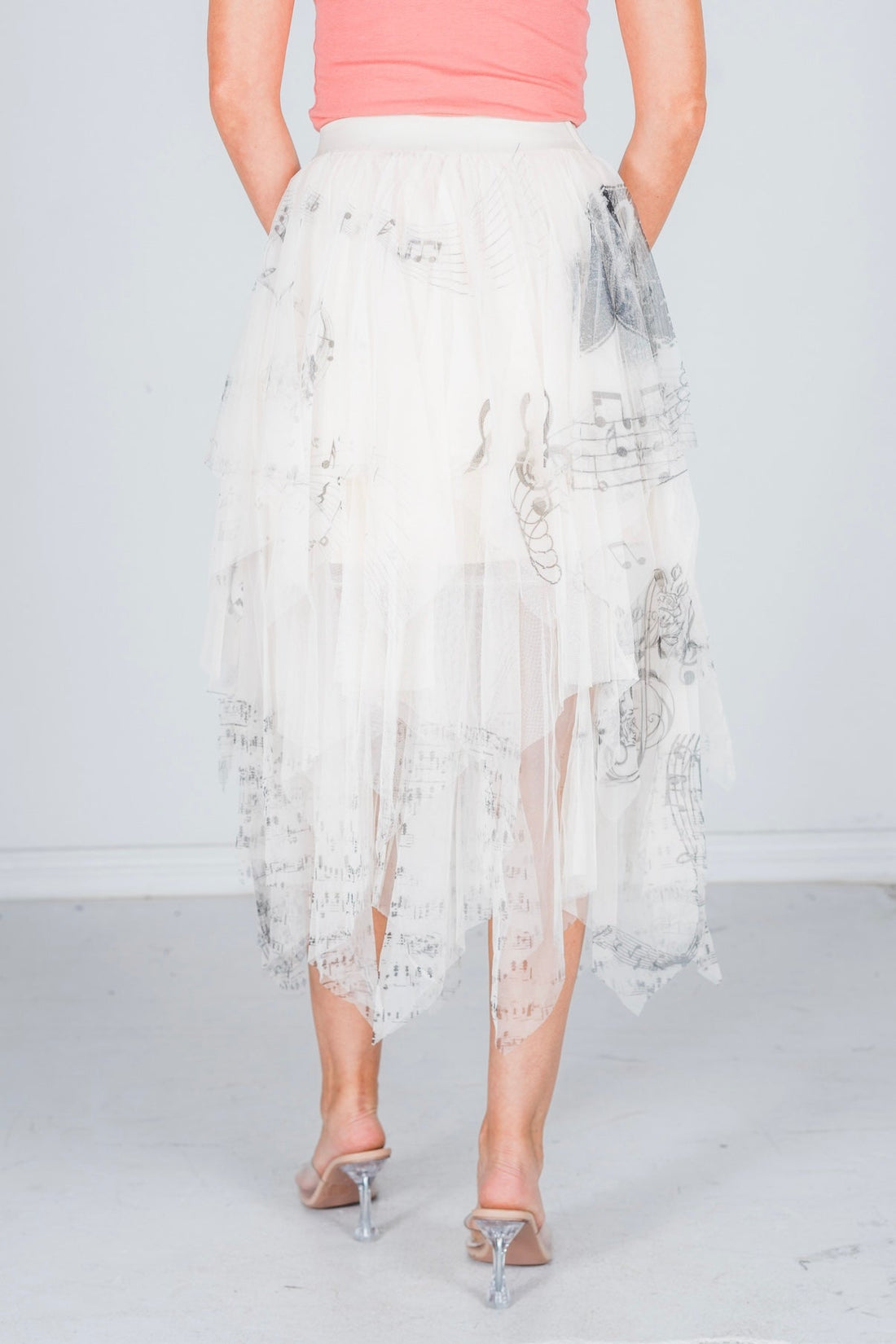 Musical Notes Ivory Mesh Skirt - Whiskey Skies - ORIGAMI APPAREL