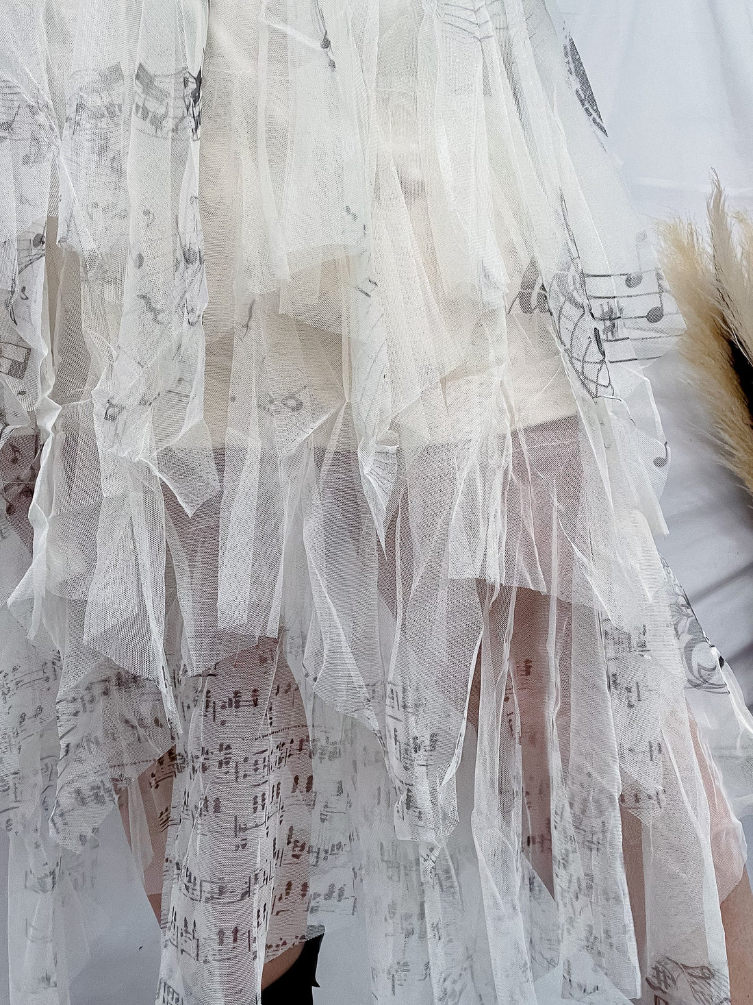 Musical Notes Ivory Mesh Skirt - Whiskey Skies - ORIGAMI APPAREL