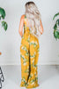 Mustard Floral Print Ruffle Detail Smocked Jumpsuit - Whiskey Skies - DAVI & DANI