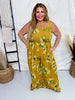 Mustard Floral Print Ruffle Detail Smocked Jumpsuit - Whiskey Skies - DAVI & DANI