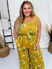 Mustard Floral Print Ruffle Detail Smocked Jumpsuit - Whiskey Skies - DAVI & DANI