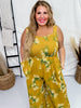 Mustard Floral Print Ruffle Detail Smocked Jumpsuit - Whiskey Skies - DAVI & DANI